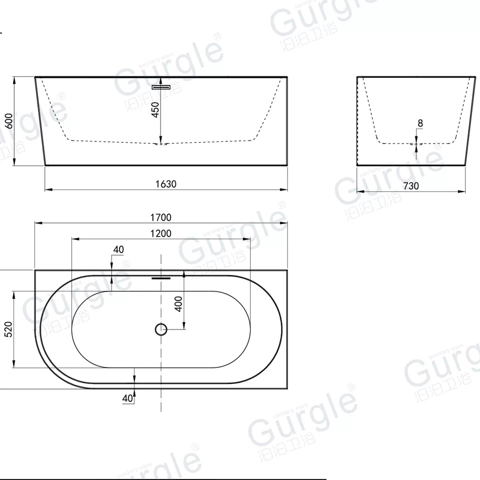 White Corner Luxury Freestanding Indoor Simple Deep Acrylic Bathtubs