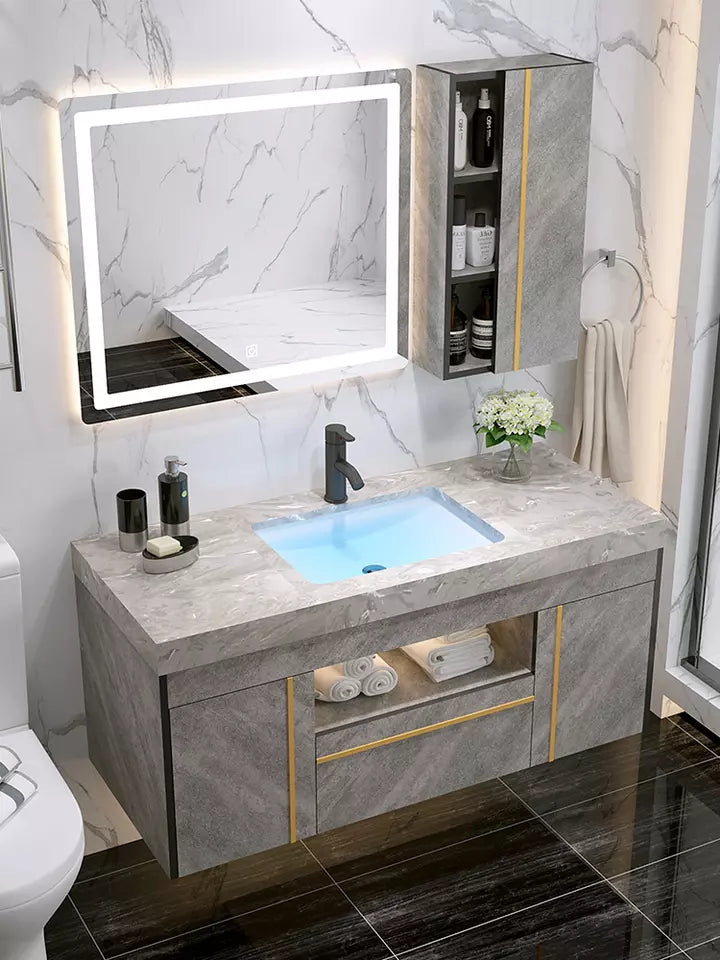 Marble Bathroom Cabinet Ceramic Basin Vanity Mirror Cabinet