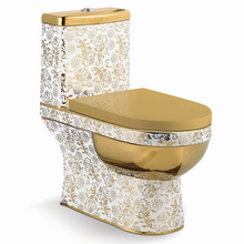 Load image into Gallery viewer, Ceramic Set Golden Two Piece Toilet And Basin
