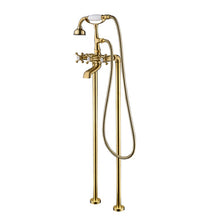 Cargar imagen en el visor de la galería, Bathroom Brushed Gold Floor Mount Free Standing Bathtub Faucet Shower System Set