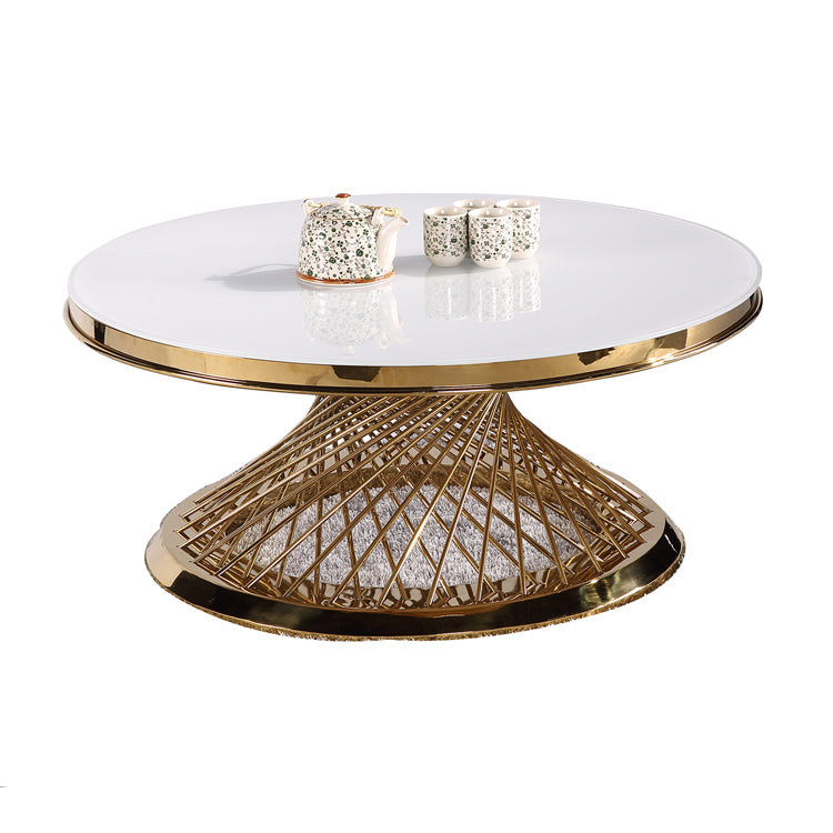 Asian Slate Marble and Stainless Steel Round Coffee Table