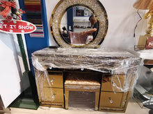 Load image into Gallery viewer, Modern Dressing Table for Bedroom with Mirror Gold Table Glass With drawer and Chair