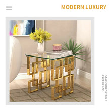 Загрузить изображение в средство просмотра галереи, Bedroom furniture corner table side gold frame glass corner luxury gold glass metal modern side table modern side table
