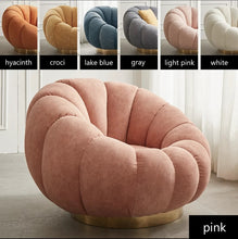 Load image into Gallery viewer, Boconcept Cream White Channeled Pumpkin Shaped Boucle Swivel Lounge Chair With Footstool