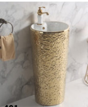 Load image into Gallery viewer, Golden Zenith Porcelain Pedestal Basin Luxury Sculptural Design Washbasin