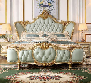 high gloss champagne foil luxury bedroom furniture set with storage, lit queen size bed