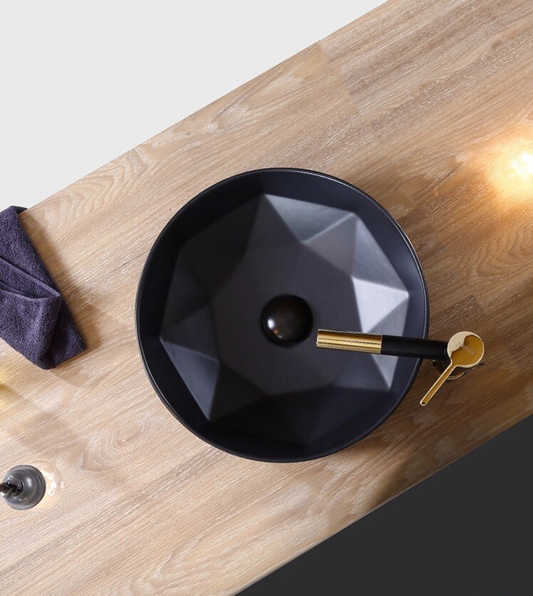 Diamond Round Matte Black Wash Basin Sink for Bathroom Tabletop