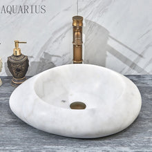 Загрузить изображение в средство просмотра галереи, luxury art stone white marble cobblestone shape basins sinks