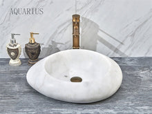 Загрузить изображение в средство просмотра галереи, luxury art stone white marble cobblestone shape basins sinks