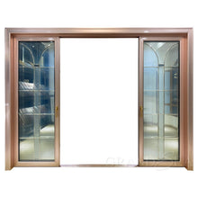 Load image into Gallery viewer, Luxury Design Rose Gold Frame Sliding Glass Door With Art Glass  (PLEASE SEND YOUR SIZE)