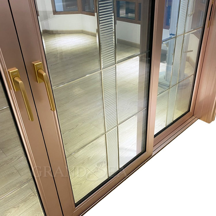 Luxury Design Rose Gold Frame Sliding Glass Door With Art Glass (PLEAS ...