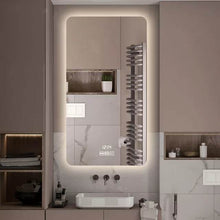 Load image into Gallery viewer, 100x60cm HD Mirror Wall Mounted Illuminated Smart Led Mirror Details: Tricolor+ Antifog + time date + High definition Glass