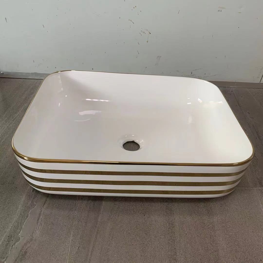 Ceramic Wash Basin Luxury Edition Gold White Stripe Electroplating