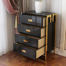 Load image into Gallery viewer, Modern light luxury 4 drawer high density panel living room bedroom storage cabinet black side cabinet sideboard buffet