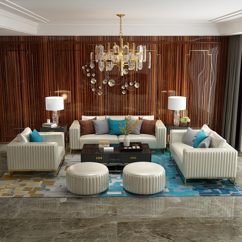 Modern Light luxury leather stainless steel furniture sofa living room 123 combination sofa