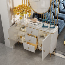 Load image into Gallery viewer, Modern light luxury living room furniture white high density fiberboard stainless steel screen cabinet
