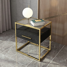Load image into Gallery viewer, Modern light luxury simple creative hotel bedroom stainless steel side table living room sofa with drawer black corner table