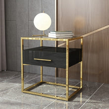 Load image into Gallery viewer, Modern light luxury simple creative hotel bedroom stainless steel side table living room sofa with drawer black corner table