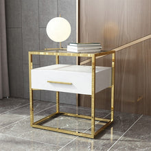Load image into Gallery viewer, Modern light luxury simple creative hotel bedroom stainless steel side table living room sofa with drawer black corner table