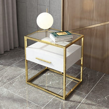 Load image into Gallery viewer, Modern light luxury simple creative hotel bedroom stainless steel side table living room sofa with drawer black corner table