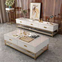 Cargar imagen en el visor de la galería, Modern light luxury stainless steel tea table tempered glass solid wood drawer coffee table living room furniture