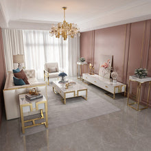 Load image into Gallery viewer, Modern light luxury three draw four draw tempered glass surface and stainless steel titanium TV cabinet