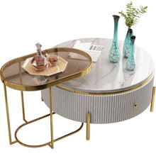 Cargar imagen en el visor de la galería, Marble Stainless Steel Contemporary Coffee Table with Side Table Tempered. Glass Top