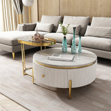 Cargar imagen en el visor de la galería, Marble Stainless Steel Contemporary Coffee Table with Side Table Tempered. Glass Top