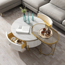 Cargar imagen en el visor de la galería, Marble Stainless Steel Contemporary Coffee Table with Side Table Tempered. Glass Top