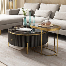Cargar imagen en el visor de la galería, Marble Stainless Steel Contemporary Coffee Table with Side Table Tempered. Glass Top