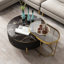 Cargar imagen en el visor de la galería, Marble Stainless Steel Contemporary Coffee Table with Side Table Tempered. Glass Top