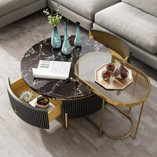 Cargar imagen en el visor de la galería, Marble Stainless Steel Contemporary Coffee Table with Side Table Tempered. Glass Top
