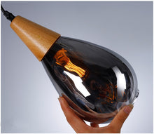 Load image into Gallery viewer, Wooden Glass Bubble Pendant Light Water Drop Shape with E27 Edison Bulb LED Dining Room Living Room Lamps