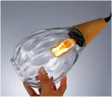 Load image into Gallery viewer, Wooden Glass Bubble Pendant Light Water Drop Shape with E27 Edison Bulb LED Dining Room Living Room Lamps