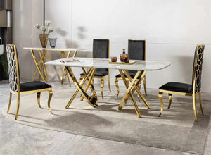Italian Household Dining Room Furniture Golden Stainless Steel Frame Marble Top Dining Table Set Modern Luxury