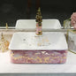 Basin Pink and White Rectangular Shaped Electroplated Porcelain