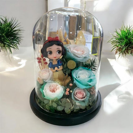 Roses préservées Blanche-Neige avec figurine