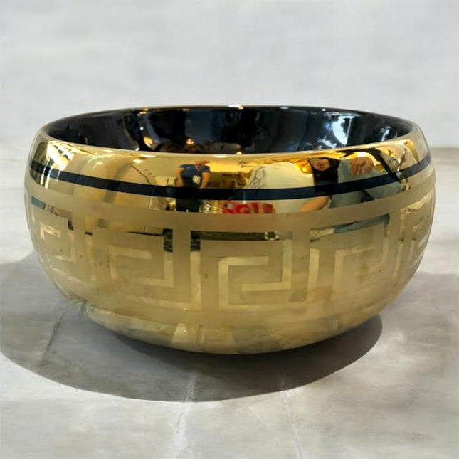 Porcelain Tabletop Medusa Round Basin Black and Gold Electroplated Countertop Modern Style Edition