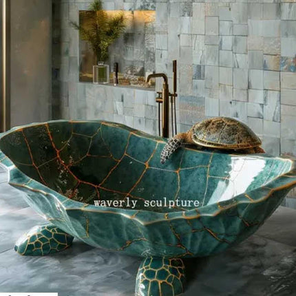 Bathtub Marble Green Natural Stone Sculptured Luxury Art Turtle Modern Style Edition