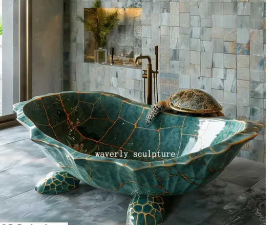 Bathtub Marble Green Natural Stone Sculptured Luxury Art Turtle Modern Style Edition