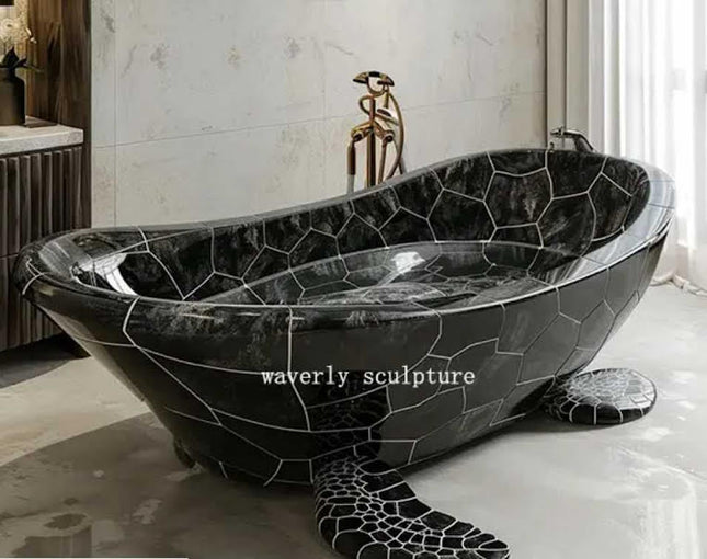 Bathtub Marble Black Natural Stone Sculptured Luxury Art Modern Style Edition