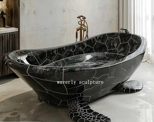 Bathtub Marble Black Natural Stone Sculptured Luxury Art Modern Style Edition