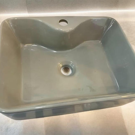 Matte Gray Square Porcelain Tabletop Wash Basin Elegant