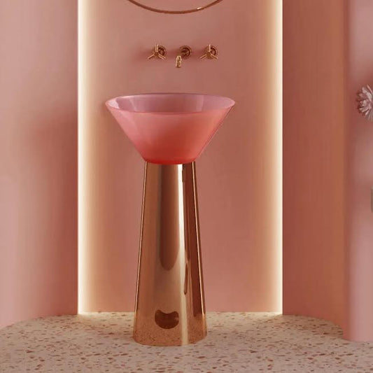 New Design Oval Solid Surface Artificial Stone Crystal Resin Pedestal Pink Basin Sinks Pedestal