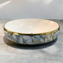 Load image into Gallery viewer, White Artistic Marble Elegance Round Tabletop Wash Basin with White Interior Gray
