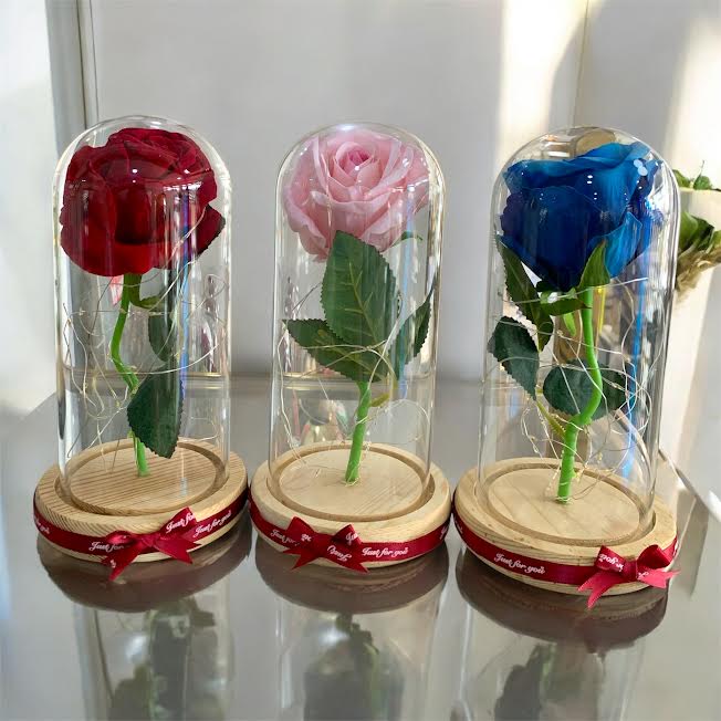 Glass Dome Artificial Roses