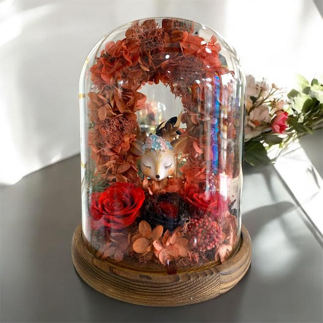 Reindeer Enchanted Forest Preserved Roses with Figurine