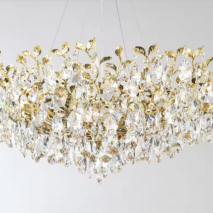 Luxury Crystal Leaf Chandelier – Modern Simple Elegant Hanging Ceiling Light 50cm