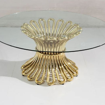 Modern Gold Stainless Steel and Clear Glass Top Dining Table for Outdoor Wedding Hotel Furniture Round Wedding Banquet Table