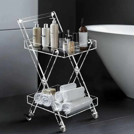 2 Tier Utility Rolling Serving Trolley Cart Clear Acrylic Storage Cart Bathroom Kitchen Living Room